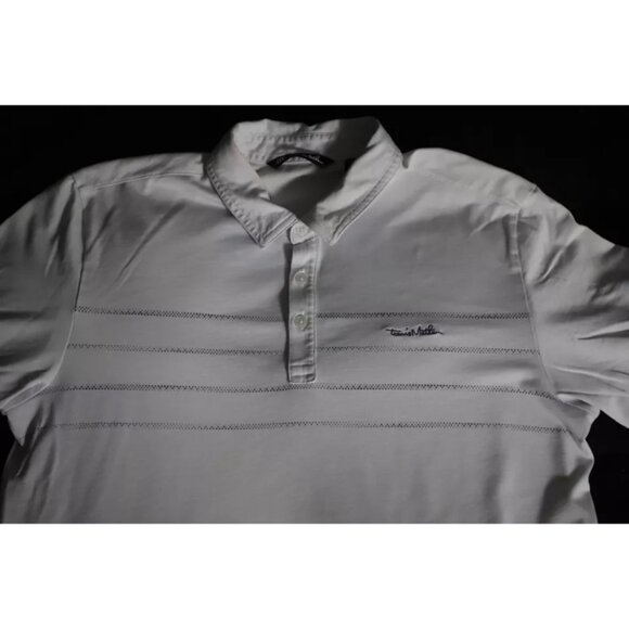 Travis Mathew Golf Polo Shirt Mens L White Spread Collared River Rafter Cotton - Picture 2 of 10